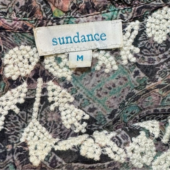 Sundance Bohemian Paisley Embroidered Cupro Blouse Ruffle Keyhole Back Size M - Picture 6 of 8